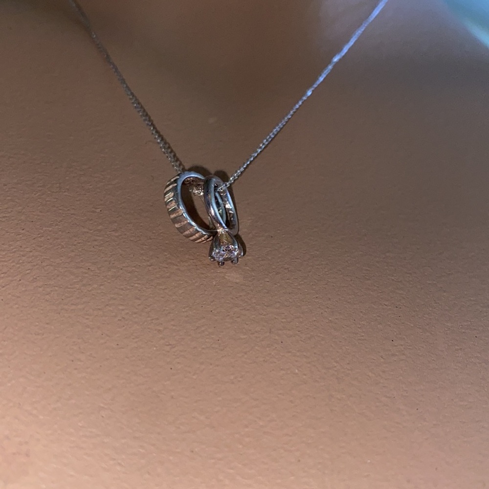 Tiny Sterling Engagement/ Wedding Set Necklace Vi… - image 6